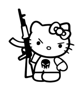 Hello Kitty AK-47 Punisher Decal #1 3.75"x4.25" Choose Color - Picture 1 of 2