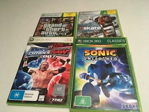 4 x Xbox 360 Games Bulk Smack Down Raw Sonic Unleashed Grand Theft Auto 5 Skate - Picture 1 of 13