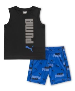 PUMA BOYS OUTFIT - 231 BLUE BLACK SZ 7 - BASKETBALL SOCCER SHIRT SHORTS SET 2 - Picture 1 of 1