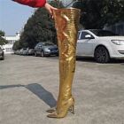 Mode Damen Stiletto Gold über dem Knie hohe Stiefel hohe Absätze Schuhe
