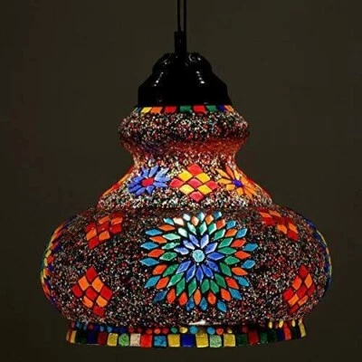 Turkish Mosaic Moroccon Pendant Hanging Lamp Shaped Large Glass Multi color - Image 1 of 4