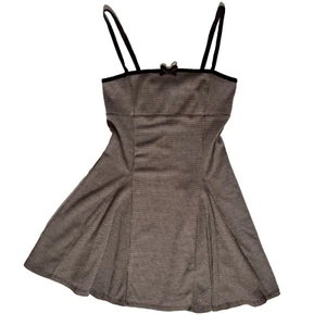 Mini Dress Pleated Micro Check Brown Size Medium - Picture 1 of 10