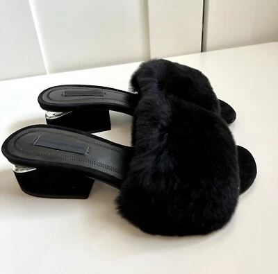 Sandalia de mula ALEXANDER WANG LOU genuina de piel de conejo tacón bajo 35 negra Foto 1 de 4