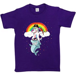 1 Tee Kinder Mädchen T-Shirt Dabbing Einhorn und cooler Hai - Bild 1 von 25