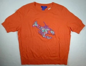 *NWT* TWIGGY WOMENS LADIES ORANGE LOBSTER KNIT SHORT SLEEVE TOP SIZE XL M33 - Picture 1 of 3