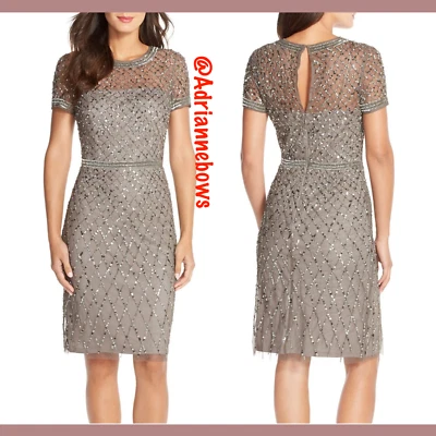 NEW Adrianna Papell Cap Sleeve Beaded Woven Sheath Dress in Lead [SZ 10 ] #N183 - Image 1 of 4
