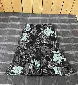 East 5th Floral Skirt Black with blue gray print - Size 10 - Picture 1 of 13