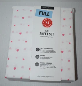 Martha Stewart Pink Hearts and Dots Pattern Full Size Sheet Set - Picture 1 of 3