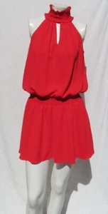 AMANDA UPRICHARD USA S Red Smocked High Neck Mini KIMMIE Dress Sleeveless MINT! - Picture 1 of 6