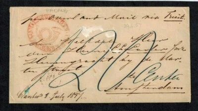 Dutch East Indies 1857 Pre-Stamp Cover w/ ONGEFRANKEERD PADANG TRUMPET OVAL  - Image 1 of 2