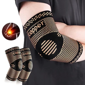 Copper Elbow Brace Compression Support Sleeve Arthritis Tendonitis for Men Women - Picture 1 of 17