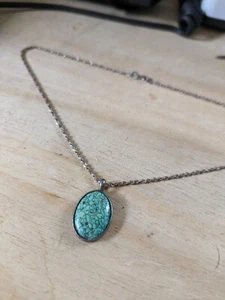 Sterling Silber Halskette 925 16" Kette Türkis Chip Anhänger  - Bild 1 von 6