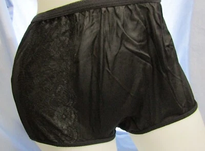 复古 Dixie Belle 4516 100% 尼龙和蕾丝内裤黑色 7 码臀部 39-41 — 第 1/4 张图片