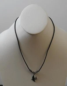 Collar de cuero negro antiguo plateado broche de cuentas 9 1/2" gota Y10 - Imagen 1 de 12