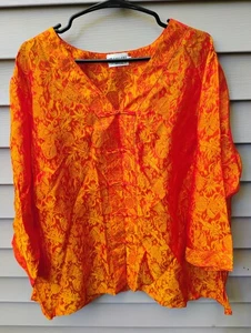 OM Gallery Damen Jacquard Vietnamesische Seide Handarbeit Bluse Knoten Knopf Orange XL - Bild 1 von 10