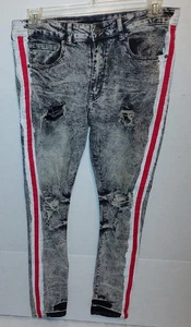 FOREVER 21 MEN DENIM JEANS – BLACK, WHITE, RED – Size 34 Previously Owned - Picture 1 of 10