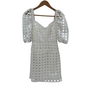 Lovers + Friends Mini Dress Arden Women XS White Eyelet Puff Short Sleeve - Picture 1 of 16