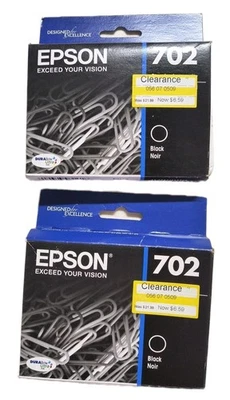 Paquete de 2 - Cartucho de tinta negro Epson 702 T702120 PC impresora de inyección de tinta EXP 8/2027 nuevo Foto 1 de 4