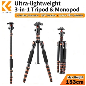 K&F Concept 60 in Carbon Fiber Camera Tripod Compact Travel Tripod for SLR DSLR - Picture 1 of 14
