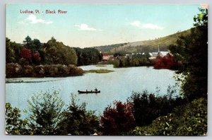 Postal de canoa en Black River, Ludlow, Vermont 1900 - Imagen 1 de 4