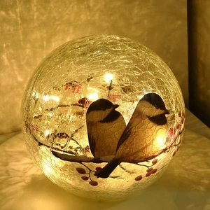 Glass Ball Light Birds Pattern Crackle Warm White Night Lamp for Bedroom Livi... - Picture 1 of 8