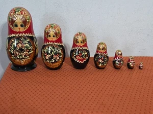 Vintage handbemalte russische Matroschka verschachtelte Puppen 7-teiliges Set 7,5 Zoll signiert - Bild 1 von 13
