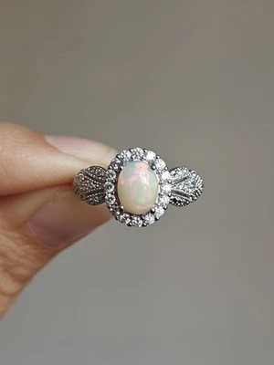 natural Opal with cubic zirconia glamourous style Adjustable Silver Plated Ring - Image 1 of 4