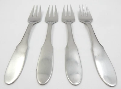 4 VINTAGE GEORG JENSEN MITRA STAINLESS STEEL 6.5" DESSERT FORKS, MADE IN DENMARK - Image 1 of 4