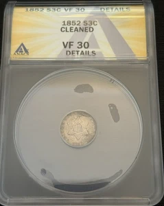 1852 3 Cent Silver ANACS VF30 Great Condition, Lightly Cleaned , Retoned - Picture 1 of 7