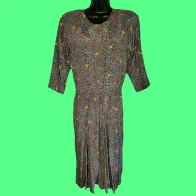 Vestido Grande Vintage Años 80 JESSICA HOWARD Multicolor Abstracto Nueva Ola Lunares Foto 1 de 4