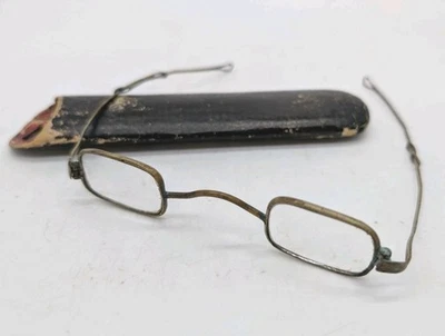 Antique Late 1800s Octagon Rectangle Eyeglasses Victorian Sliding Temples W Case - Image 1 of 4
