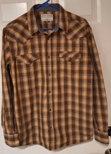 Camisa a Presión Cody James Western Apparel Para Hombres L Perla LS Puño Abatible Marrón A Cuadros - Imagen 1 de 8
