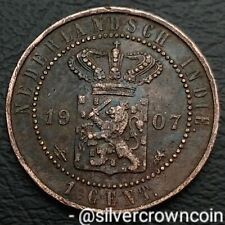 Netherlands East Indies 1 Cent 1907. KM#307.2. Copper One Penny coin. Indonesia