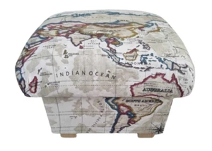 Storage Footstool Atlas Antique Cream Fabric Pouffe Playroom Maps Ottoman Globe - Picture 1 of 24