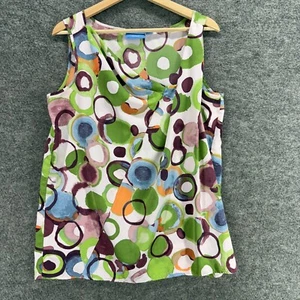 Simply Vera Vera Wang Blouse Women L Large Green Geometric V-Neck Sleeveless - Picture 1 of 8