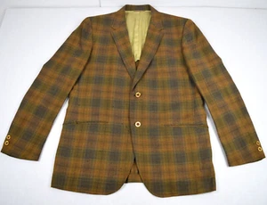 Vintage Plaid Sport Coat Blazer Jelinek's 38-40 S/M 70s Golden Brown Orange - Picture 1 of 16