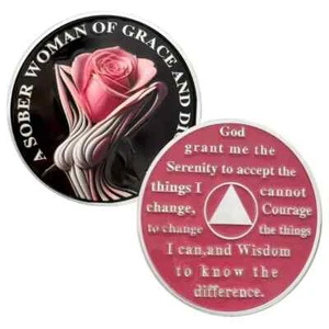 1pc Rose Sobriety Coin Recovery NA AA Chips Medallion Anniversary Gift For Women - Picture 1 of 6
