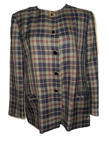 Escada blazer vintage donna Preloved taglia L verde rosso quadri classico elegante - Foto 1 di 7