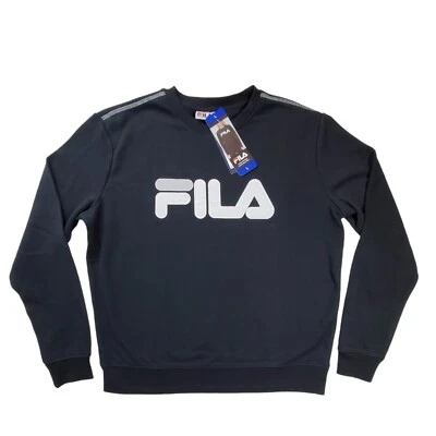 FILA Mujer L Sudadera Pullover Cuello Redondo Calce Relajado Negro Terry Francés Crew Foto 1 de 4