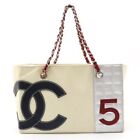 CHANEL Choco Bar Chain Tote Bag No5 Canvas White CC