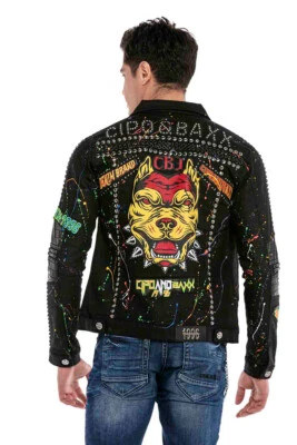 Cipo & Baxx BULLDOG Jeans Chaqueta Denim Motociclista Negro CJ262 todas las tallas Foto 1 de 4