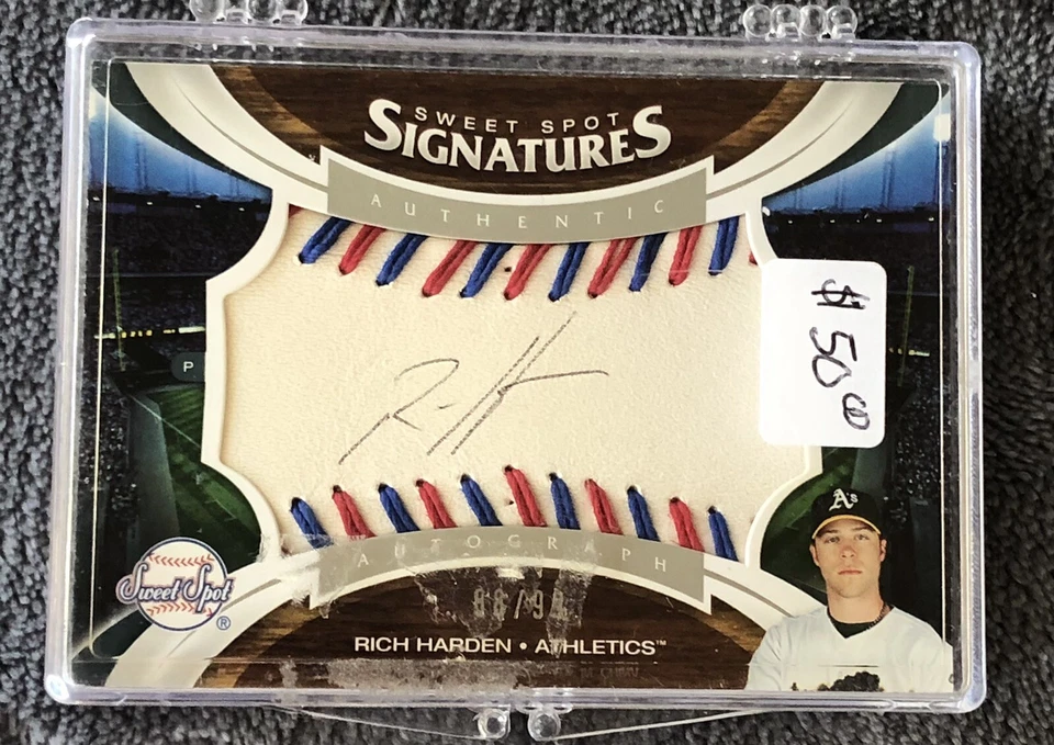 2006 Upper Deck Sweet Spot Red & Blue Stitch /99 Rich Harden #171 Auto - Image 1 of 3