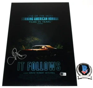 PÓSTER DE PELÍCULA FIRMADO POR JAKE WEARY 'IT FOLLOW' 12x18 autógrafo certificado de autenticidad de beckett bas - Imagen 1 de 3