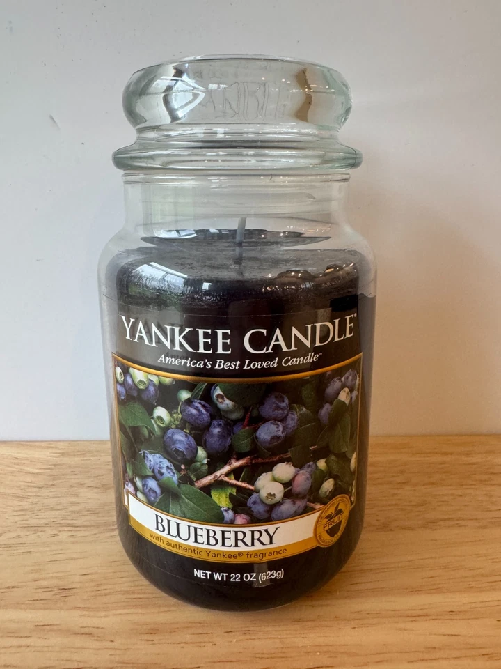 Yankee Candle Blueberry 22oz Large Glass Jar Black Band Retired Unburned