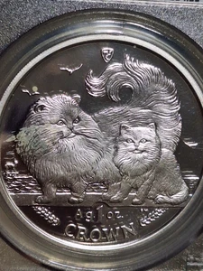 ISLE OF MAN 2009 CHINCILLA CAT& KITTEN PR69 GRADED DEEP CAMEO FINISH PROOF SILVE - Picture 1 of 14