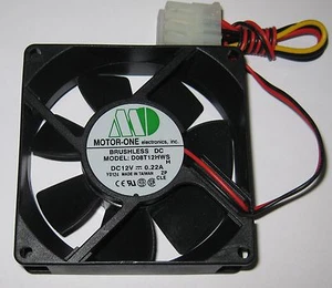 Motor One 80 mm Cooling Fan w/ 4 Pin Molex Male and Female Connectors - 12 V DC - Picture 1 of 5