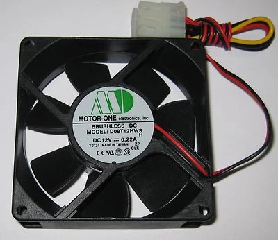 Motor One 80 mm Cooling Fan w/ 4 Pin Molex Male and Female Connectors - 12 V DC - Image 1 of 4