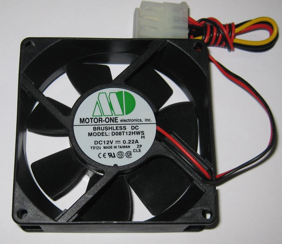 Motor One 80 mm Cooling Fan w/ 4 Pin Molex Male and Female Connectors - 12 V DC - Image 1 of 4