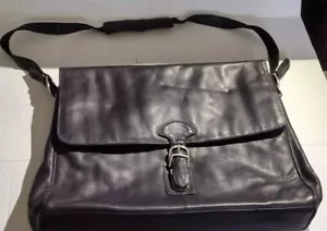 Lodis Weatherproof Mens Black Leather Messenger Briefcase Laptop Bag EUC - Picture 1 of 4