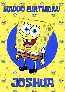 TARJETA DE FELICITACIÓN PERSONALIZADA BOB ESPONJA PANTALONES CUADRADOS CUMPLEAÑOS CUALQUIER OCASIÓN - Imagen 1 de 1